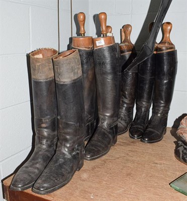 Lot 425 - Four pairs of leather riding boots, including three pairs with trees (4)