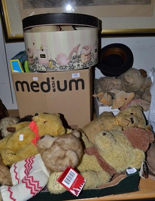 Lot 438 - Assorted teddy bears including a Chad Valley and Harrods, modern soft toys including Wallace,...