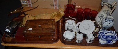 Lot 441 - Silver teaspoons, silver condiments, teddy bear, cranberry jug and glasses, warming pan etc