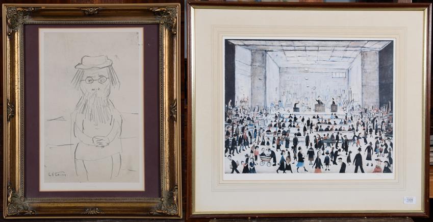Lot 1009 - After Stephen Lowry RA (1887-1976), ''The Auction'', reproduction print, numbered 709/850, with...