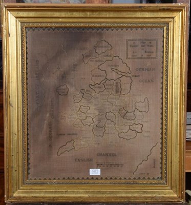 Lot 1012 - A 19th century framed map sampler worked by Ann Hampson, 1837, depicting England and Wales, 53cm by