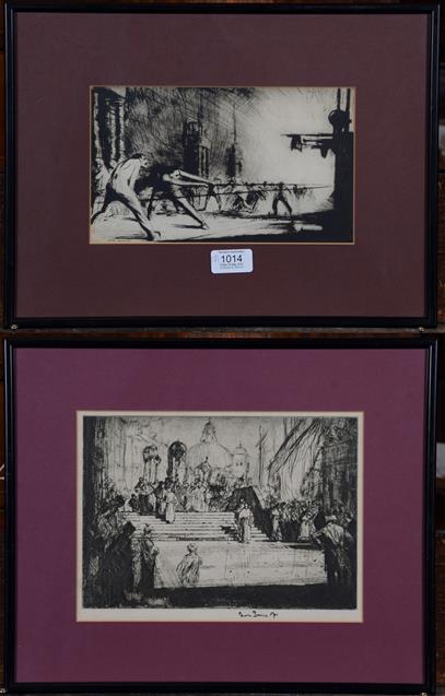 Lot 1014 - A Frank Brangwyn etching and another, 14cm by 24cm and 18cm by 25cm (2)