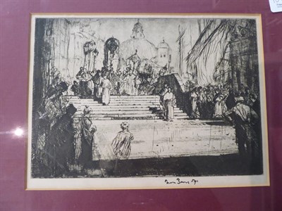 Lot 1014 - A Frank Brangwyn etching and another, 14cm by 24cm and 18cm by 25cm (2)