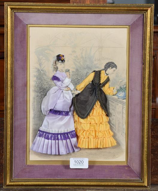 Lot 1020 - A 19th century French fashion print from La Mode Illustree, later dressed in fabrics by Mary...