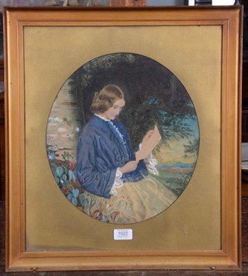 Lot 1022 - 19th Century English School Portrait of a lady seated reading a letter Mixed media on paper,...