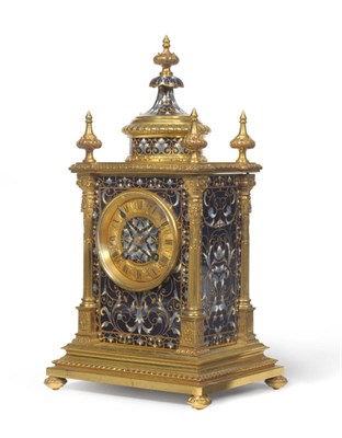 Lot 1409 - A Gilt Brass and Champleve Enamel Striking Mantel Clock, retailed by Hall & Co, Manchester,...