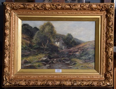 Lot 1031 - Harry James Sticks (1867-1938), In Weardale Valley, Cottage on the moor, signed, oil on canvas,...