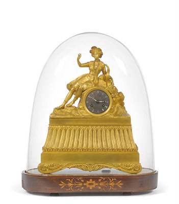 Lot 1410 - A French Ormolu Striking Mantel Clock, circa 1830, surmounted with a reclining lady in costume,...