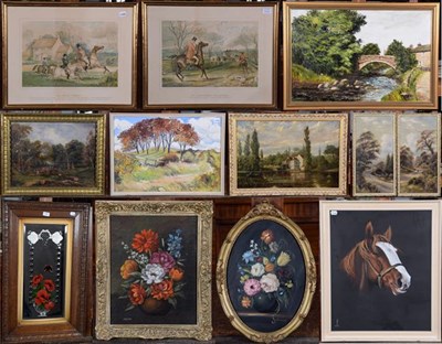 Lot 1036 - A mixed lot to include 19th / 20th century prints and oils, various subjects including still...