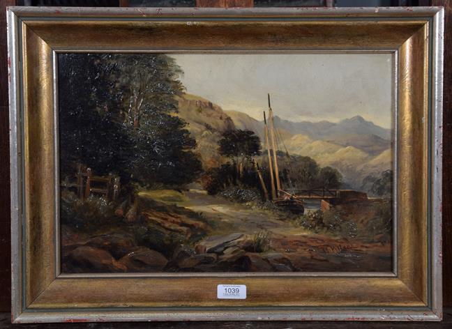 Lot 1039 - W Wilson (19th century English School), Boat at the dock, signed, oil on canvas, old Christies...