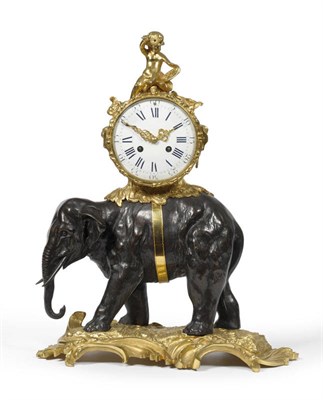 Lot 1411 - A French Ormolu and Bronze Elephant Striking Mantel Clock, circa 1880, surmounted by a winged...