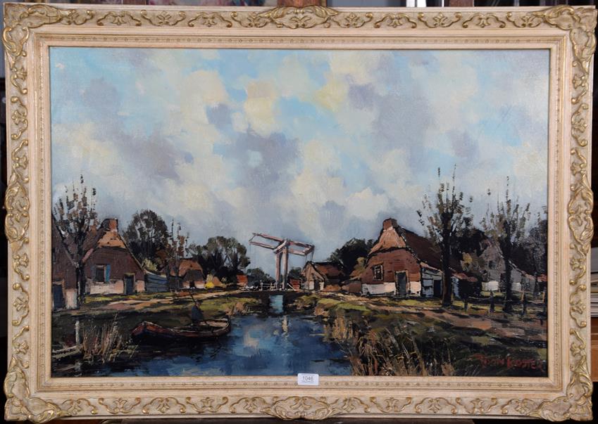 Lot 1046 - Toon Koster (20th century) Dutch Figure punting on canals Signed, oil on canvas, 59cm by 89.5cm