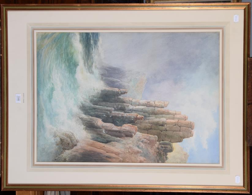 Lot 1048 - John Clarkson Uren (1845-1932), Rocky coastal view, signed, watercolour, 77cm by 54cm