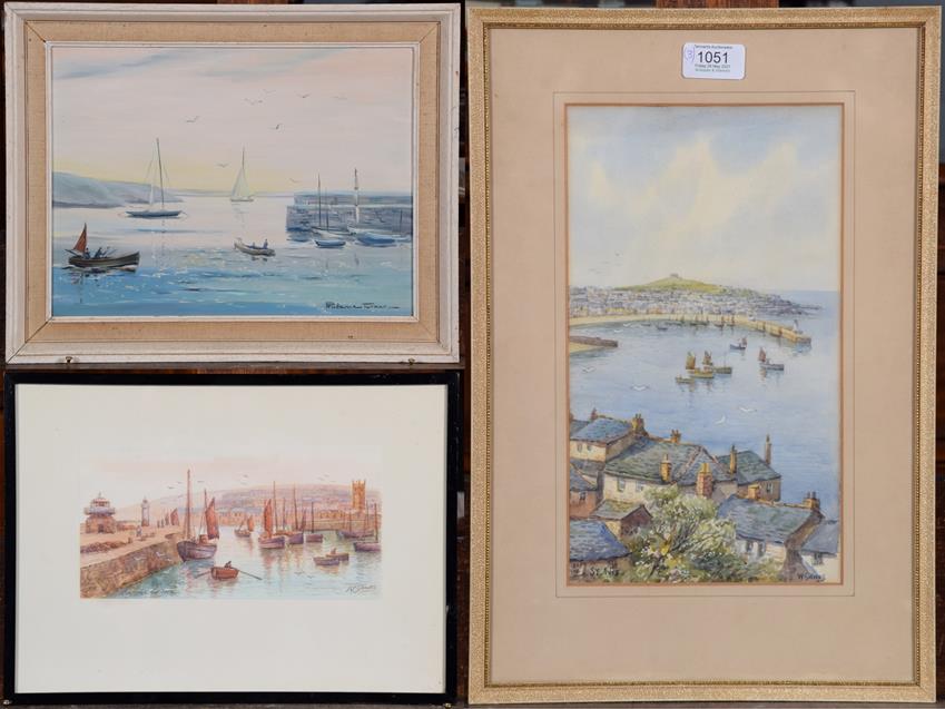 Lot 1051 - Prudence Turner oil, 29cm by 39cm (39cm by 49cm with the frame) and two watercolours by W Sands...