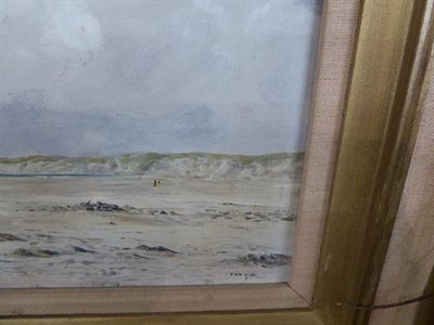 Lot 1063 - Nicholas Mace (b.1949), Beach landscape, signed, oil on board, 39cm by 49.5cm, together with a...