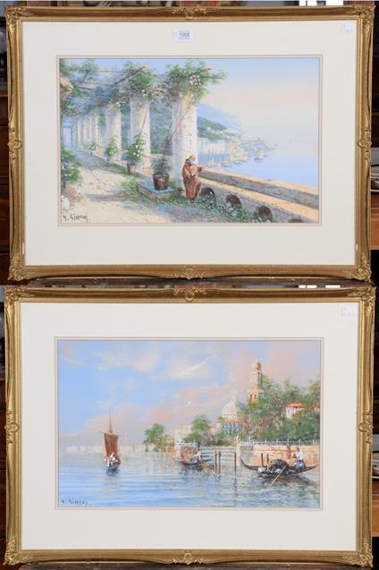 Lot 1068 - Y Gianni, an Italian coastal view, together with a view of Venice, signed, watercolours, 30cm...