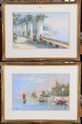 Lot 1068 - Y Gianni, an Italian coastal view, together with a view of Venice, signed, watercolours, 30cm...