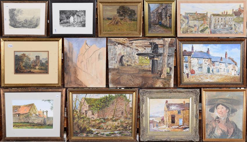 Lot 1070 - A large collection of local oil on board views to include: L W Hubbard including Wensleydale,...
