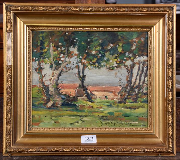 Lot 1073 - Donald G Midgley (20th century) Country landscape with cottages Signed, inscribed verso, oil on...
