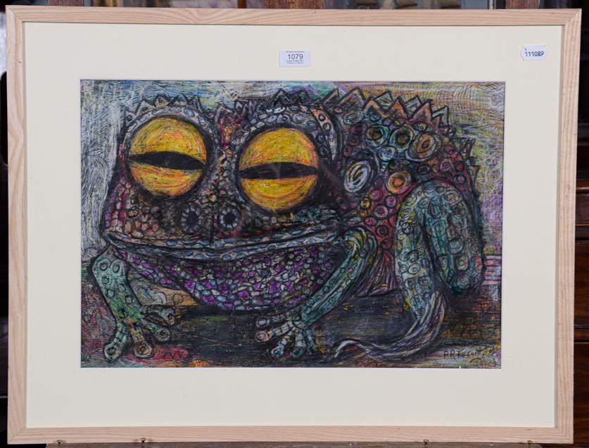 Lot 1079 - Peter Rex Tarrant (b.1943), Study of a toad, signed, mixed media, 37cm by 54cm