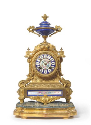 Lot 1415 - A Gilt Metal and Porcelain Mounted Striking Mantel Clock, circa 1880, swag and acanthus...