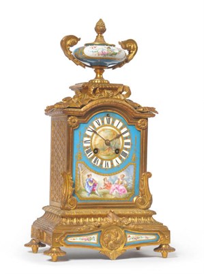 Lot 1416 - A French Ormolu Striking Mantel Clock, circa 1880, case with porcelain mounted panels, pale...