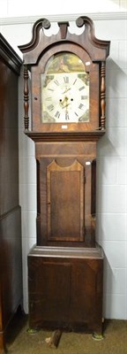 Lot 1131 - An oak and mahogany eight day longcase clock, circa. 1820, 14'' arched painted dial, movement...