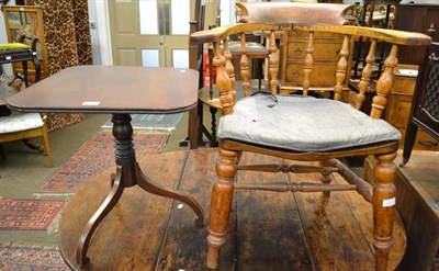 Lot 1145 - A mahogany tilt-top tripod table, 58cm by 50cm by 53cm; an Edwardian inlaid mahogany chair; a...