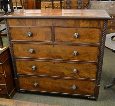 Lot 1161 - A large Victorian mahogany chest of drawers, two short over three graduating drawers, flanked...