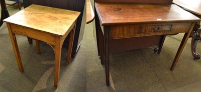 Lot 1193 - A Georgian mahogany tea table 90cm by 42cm by 73cm, and a yew wood occasional table 53cm by 45cm by