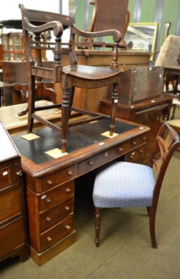 Lot 1221 - A Victorian mahogany leather-topped pedestal desk, 119cm by 62cm by 70cm, together with an...