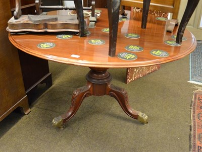 Lot 1225 - A Victorian mahogany snap top breakfast table, raised on three carved scroll supports with...