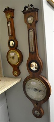 Lot 1246 - A 19th century rosewood wheel barometer, with four silvered dials and a convex mirror, 96cm;...