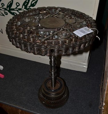 Lot 1275 - A Steampunk Industrial metal table, constructed using various industrial sprockets, gears,...
