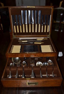 Lot 1314 - An oak cased part canteen of silver plated cutlery, Manoah Rhodes, Bradford
