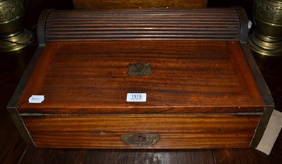 Lot 1315 - A Victorian teak campaign writing slope, single drawer and tambour top, folding action,...