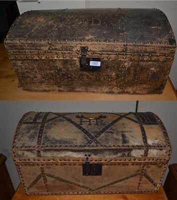 Lot 1327 - A 19th century studded leather trunk of small proportions initialled IB, 61cm by 34cm by 30cm;...