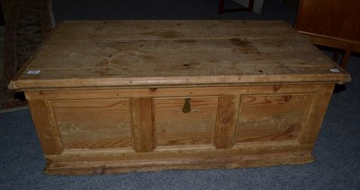 Lot 1329 - A pine blanket box with internal candle compartment and decorated with three panels to the...