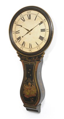 Lot 1440 - A Large 18th Century Black Japanned Tavern Clock, circa 1780, the tear drop shaped case with...