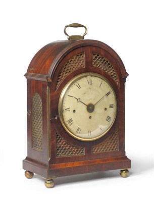 Lot 1441 - A Mahogany Chiming Table Clock with Alarm, signed Cumming, London, circa 1810, arched top with...