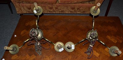Lot 1345 - A pair of brass chandeliers with ceiling rose (2)