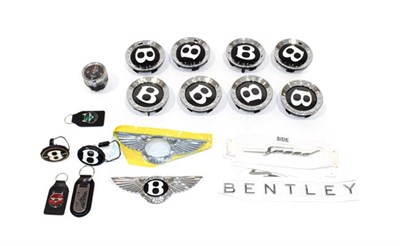 Lot 6 - Bentley Interest: A Collection of Spares, to include eight Bentley chromed wheel hub caps,...