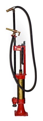 Lot 16 - A 1930's Skeleton Petrol Pump, bearing brass plaque, repainted red and black, with rubber hose...