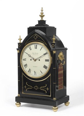 Lot 1445 - An Ebonised and Brass Inlaid Striking Table Clock, John Pettit, 15 Bedford Sqr, London, circa 1820