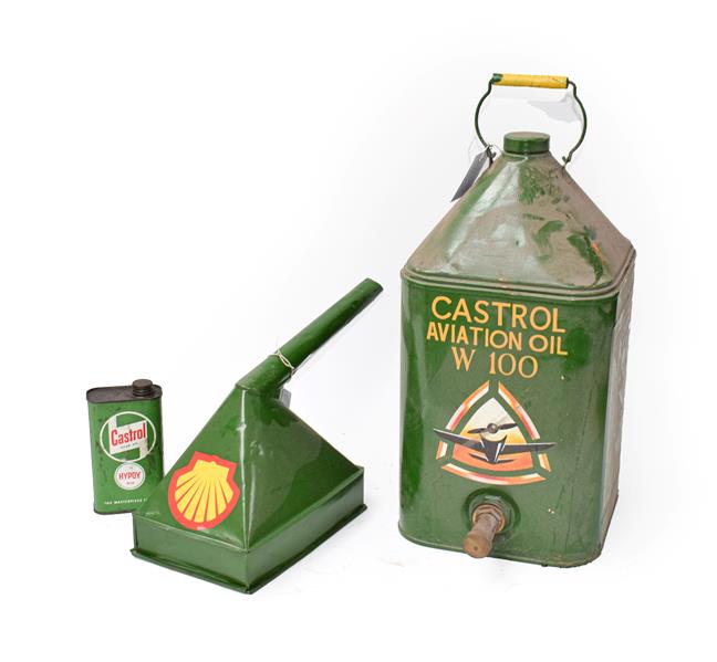 Lot 33 - ~ A Castrol Aviation Oil W100 Green Painted Oil Can, with carrying handle and screw top, 52cm high