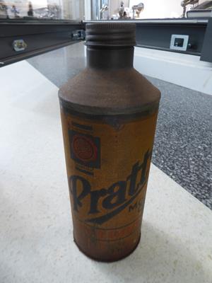 Lot 38 - ~ Six Vintage Under-Bonnet Cylindrical Oil Cans, to including Pratts, Falcon, Duckhams, Mobil...