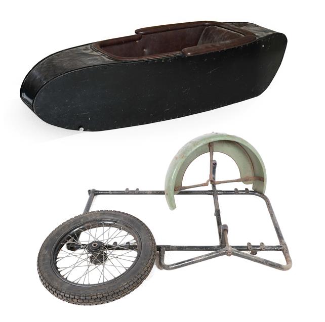 Lot 53 - ~ A 1950's Black Painted Side Car, the body with screw fixings, repainted black with brown...