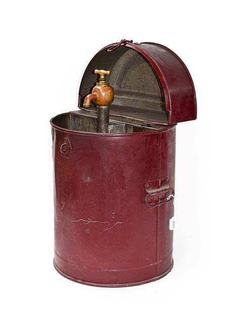 Lot 54 - A Vintage Portable Oil Dispenser, painted red with hinged lid and carrying handles, enclosing a...