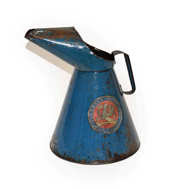 Lot 62 - A 1920/30 Blue Painted Oil Can, with paper label Vauxhall Motors Luton England, with moulded handle