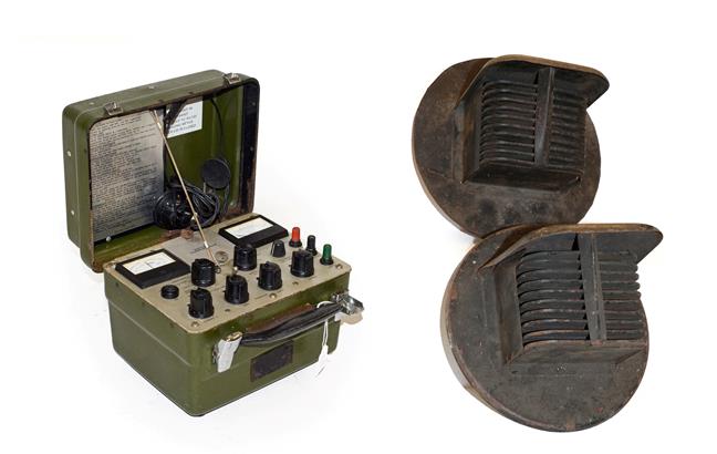 Lot 76 - A Pair of  Wartime Headlamp Covers and A Portable Ohmmeter, No.18A, 500 Volts, (2)